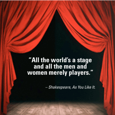 Shakespeare-citaat: 'All the world is a stage. And all the men and women merely players'
