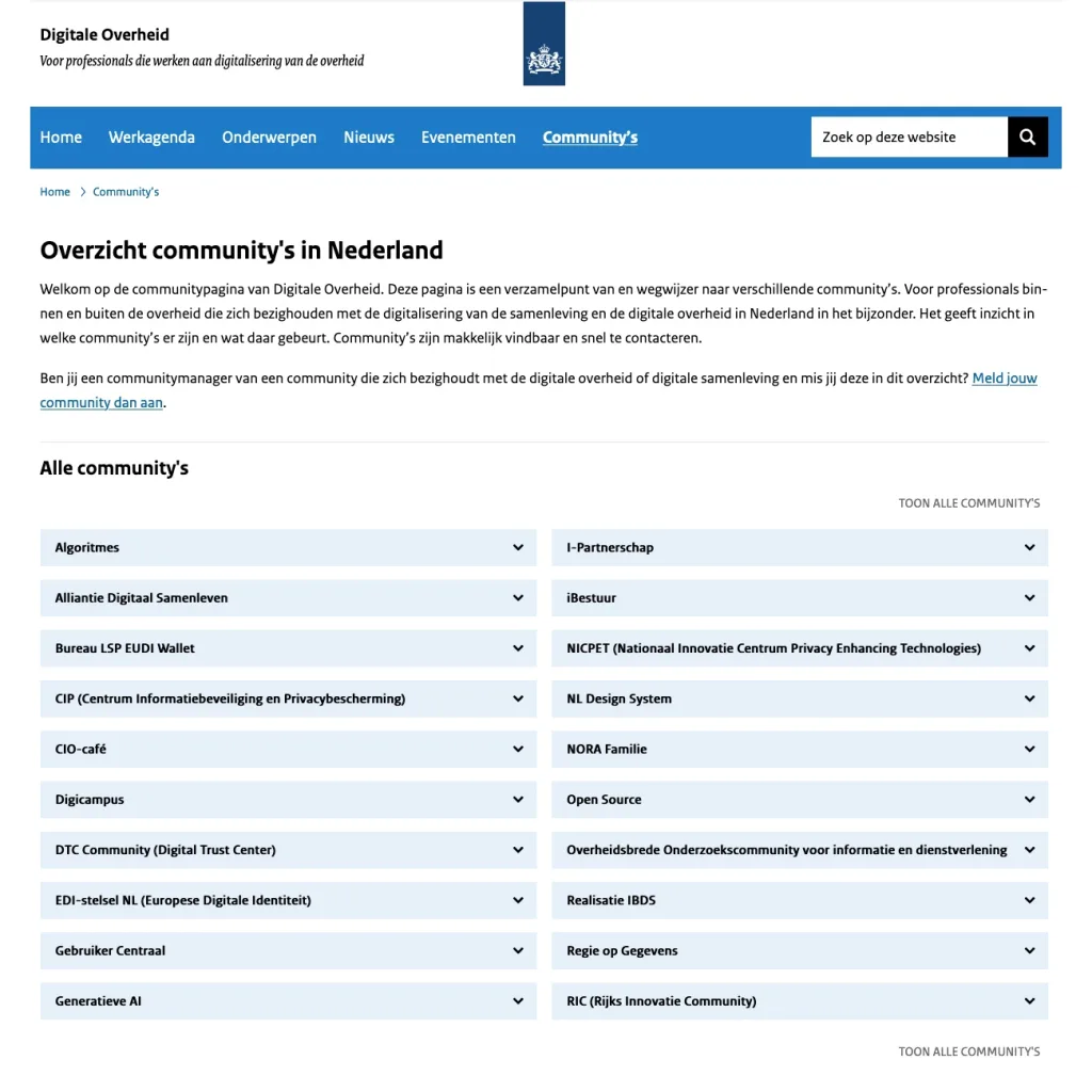 Screenshot van de communitypagina op Digitale Overheid